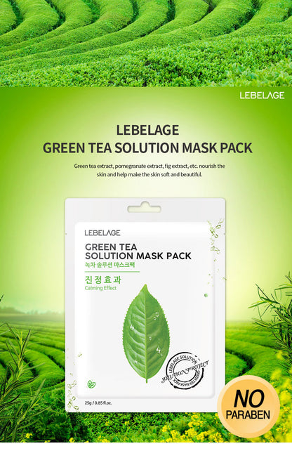 [ LEBELAGE ] Green Tea Solution Mask Pack 25g | Calming Korean Sheet Face Mask