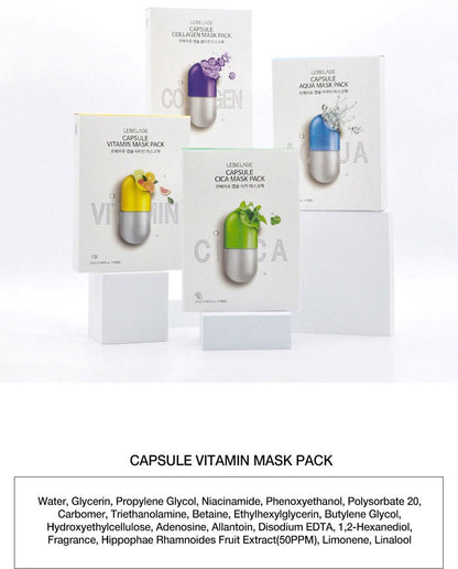 [ LEBELAGE ] Capsule Mask Pack 28g (4 Types) – Hydrating & Soothing Korean Sheet Masks (1PC)
