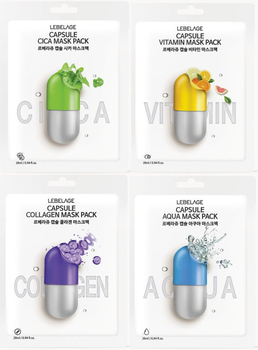 [ LEBELAGE ] Capsule Mask Pack 28g (4 Types) – Hydrating & Soothing Korean Sheet Masks (1PC)
