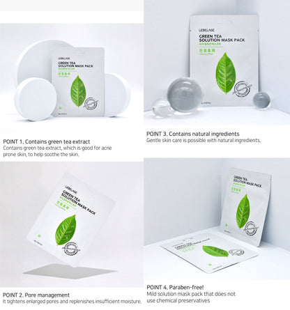[ LEBELAGE ] Green Tea Solution Mask Pack 25g | Calming Korean Sheet Face Mask