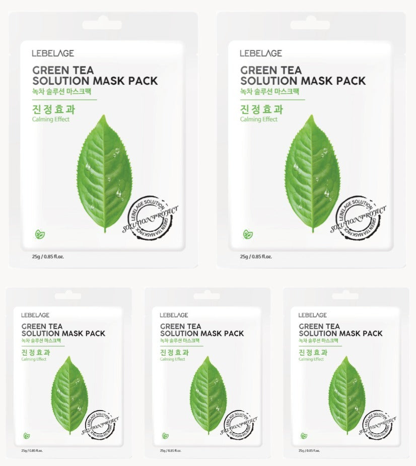 [ LEBELAGE ] Green Tea Solution Mask Pack 25g | Calming Korean Sheet Face Mask