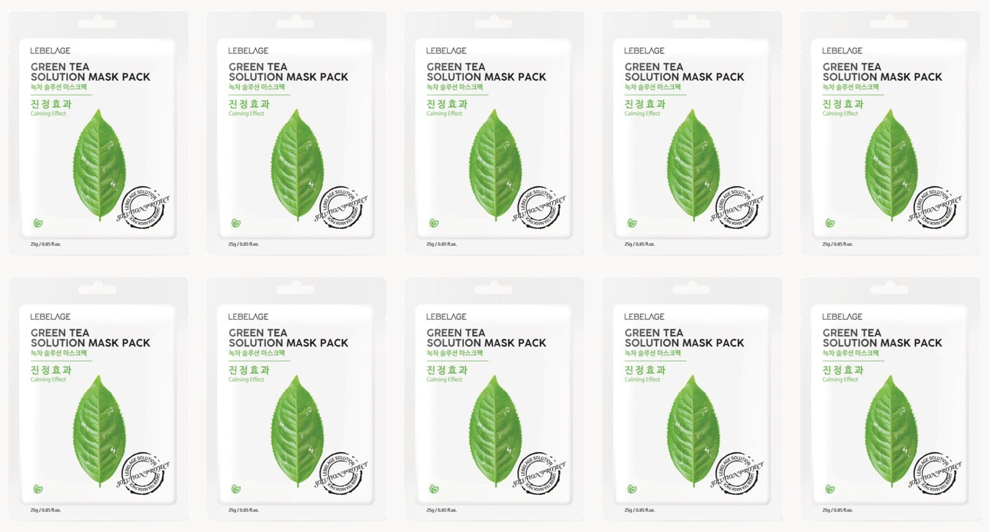 [ LEBELAGE ] Green Tea Solution Mask Pack 25g | Calming Korean Sheet Face Mask