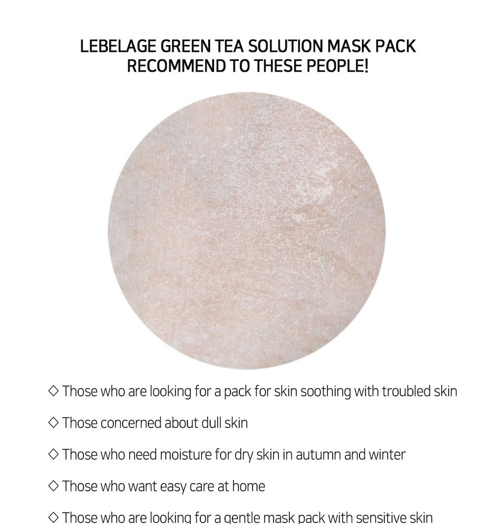 [ LEBELAGE ] Green Tea Solution Mask Pack 25g | Calming Korean Sheet Face Mask