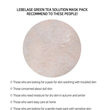 [ LEBELAGE ] Green Tea Solution Mask Pack 25g | Calming Korean Sheet Face Mask