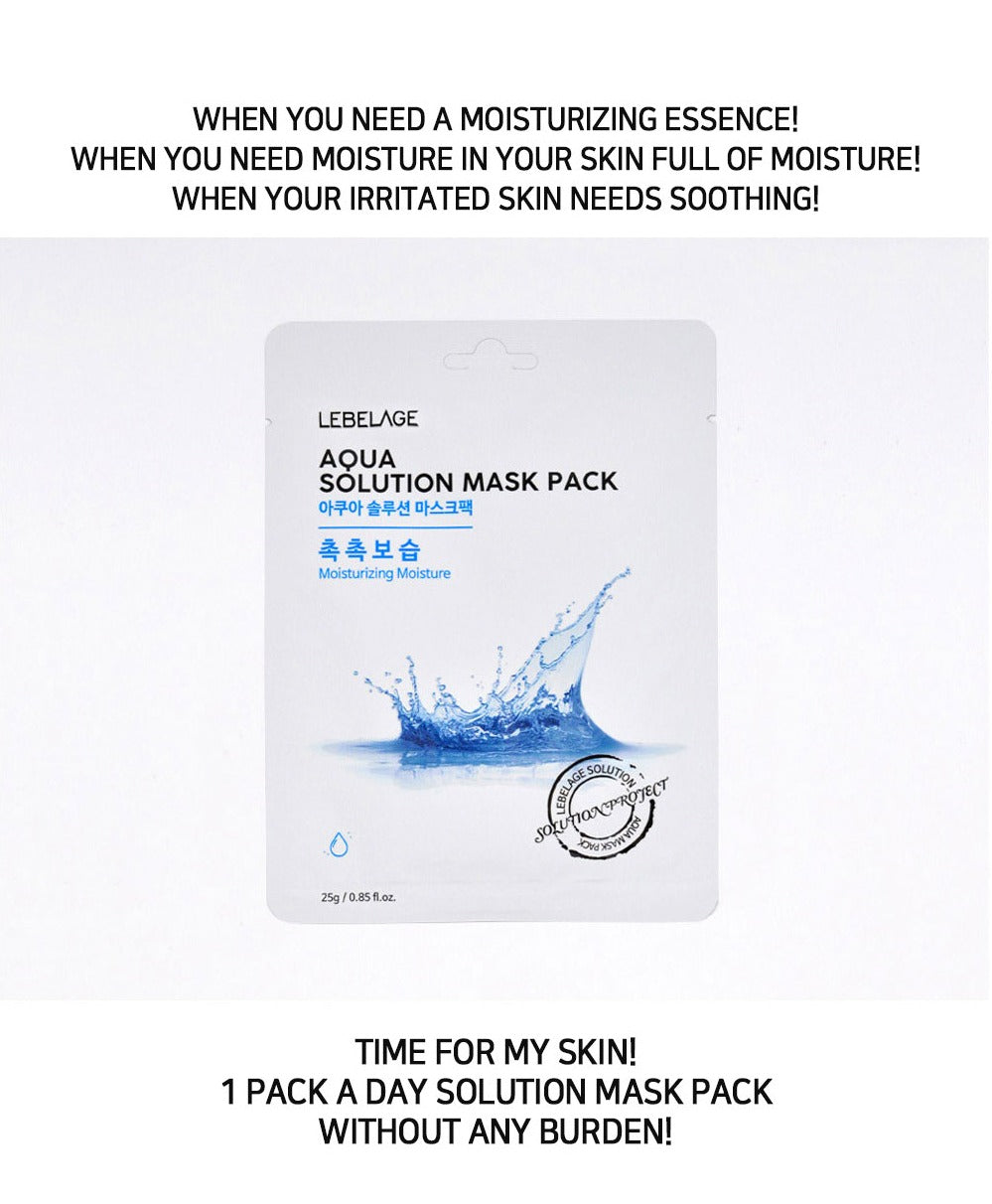 [ LEBELAGE ] Aqua Solution Mask Pack 25g | Hydrating Korean Sheet Face Mask